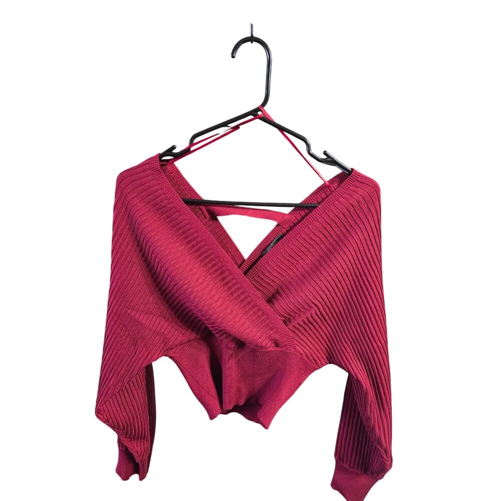 Deep V Cropped Red Sweater - Love Tree - S
